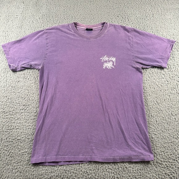 Vtg Stussy Rasta Lion T Shirt Mens Medium Purple Graphic Tee Faded 90's - Picture 1 of 11
